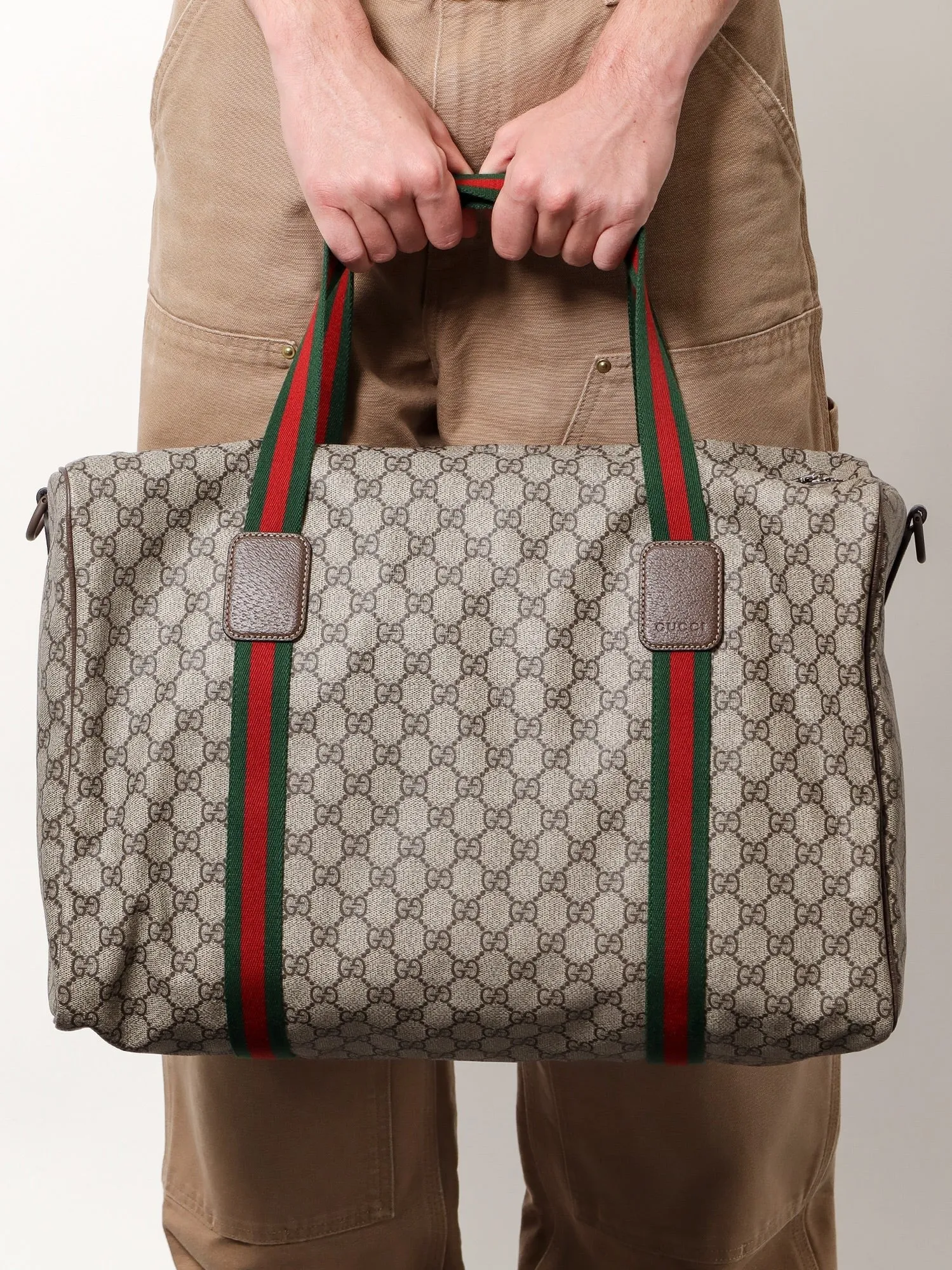 Gucci GG Supreme Fabric and leather travel bag with Web detail sold by Siebentaschen product image thumbnail 2