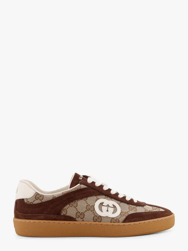 Gucci G75 low-top Supreme GG fabric and suede sneakers sold by Siebentaschen