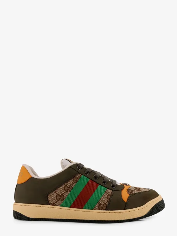 Gucci Screener low-top leather and GG Supreme fabric sneakers sold by Siebentaschen