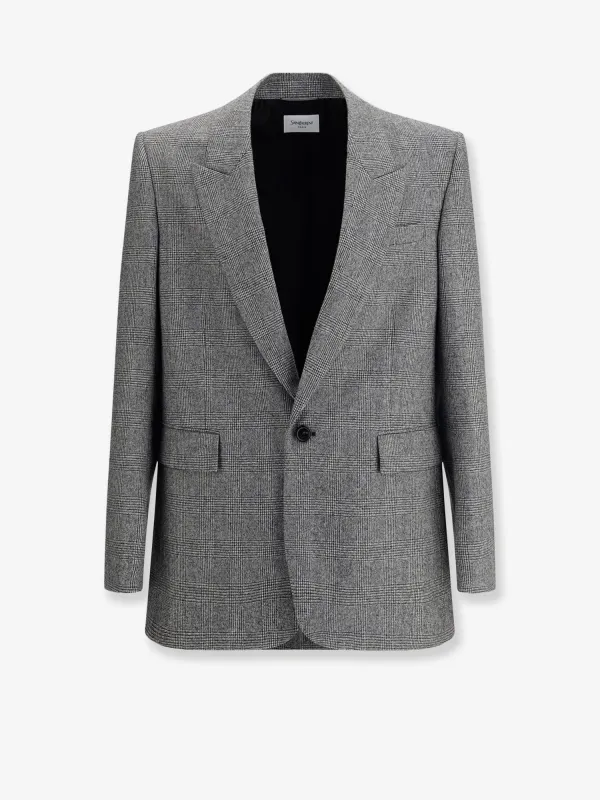 Saint Laurent Prince of Wales wool blazer sold by Siebentaschen