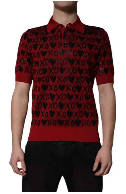 Dolce & Gabbana Red Cotton XOXO Polo T-shirt sold by Siebentaschen