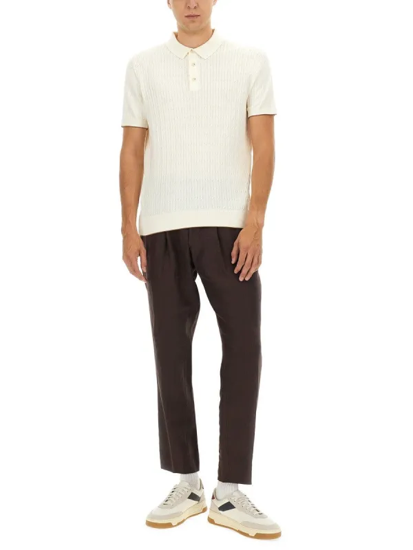 BOSS CAMEL SILK AND COTTON BRAIDED POLO SHIRT sold by Siebentaschen