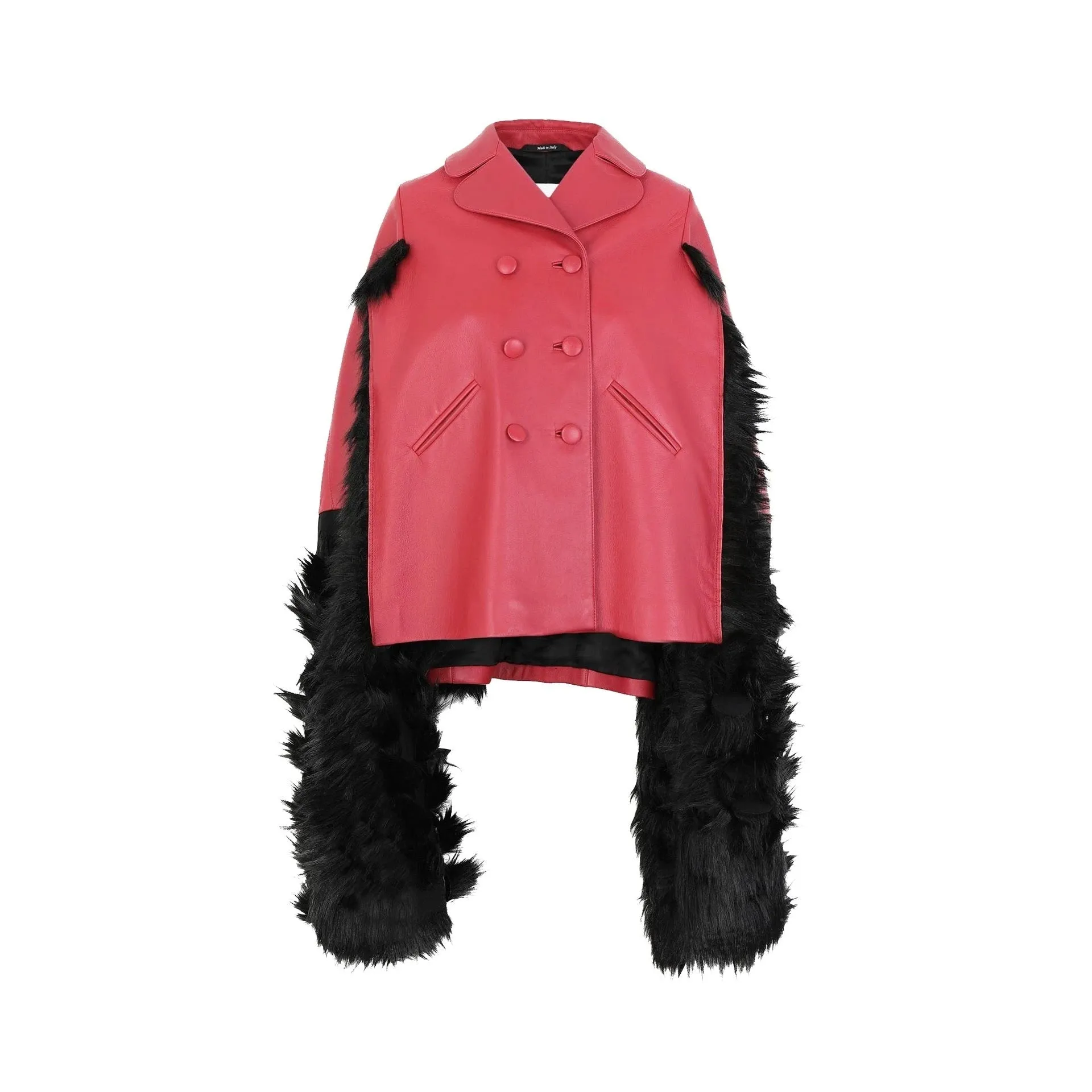 Maison Margiela Faux Fur Trimmed Leather Cape Jacket sold by Siebentaschen