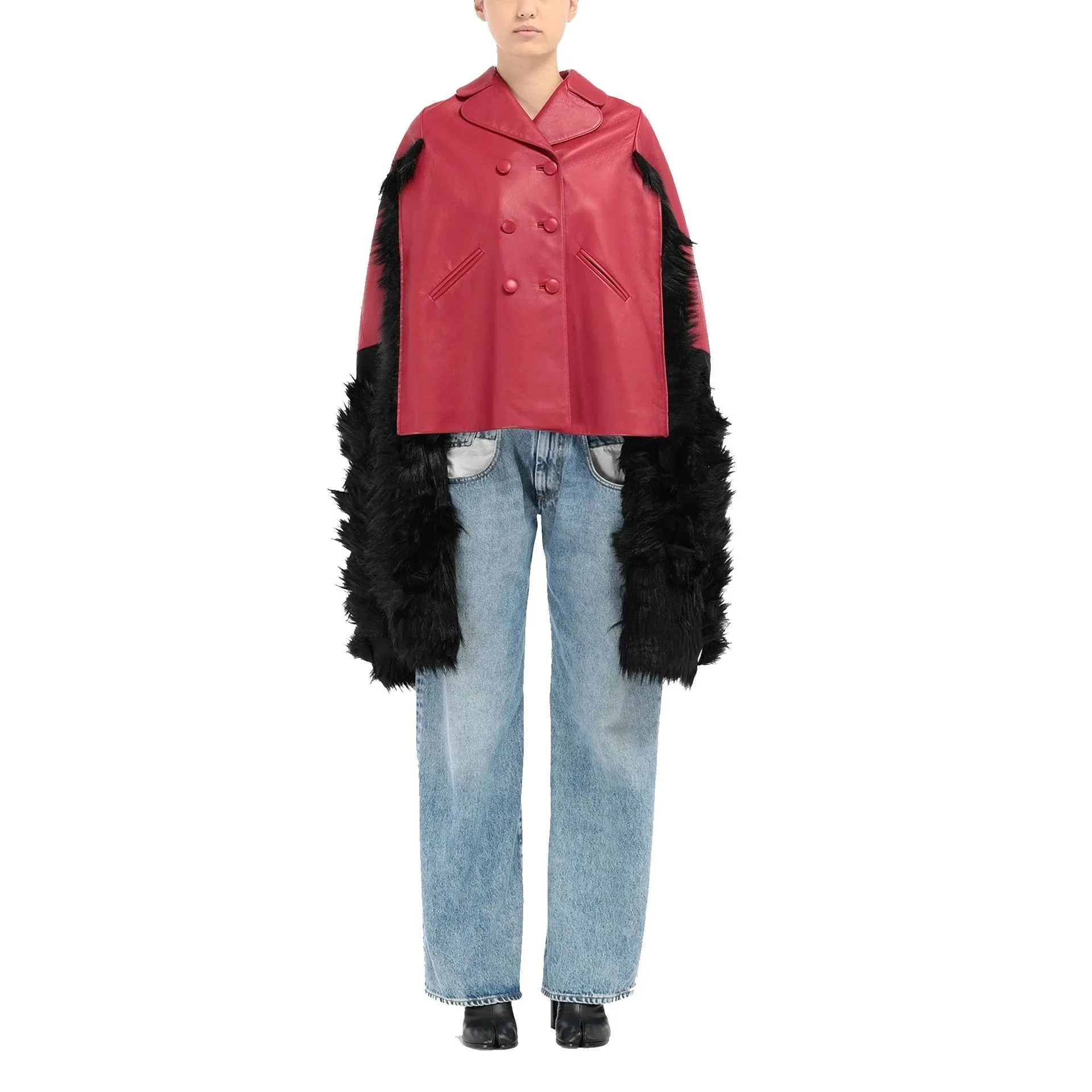 Maison Margiela Faux Fur Trimmed Leather Cape Jacket sold by Siebentaschen product image thumbnail 2