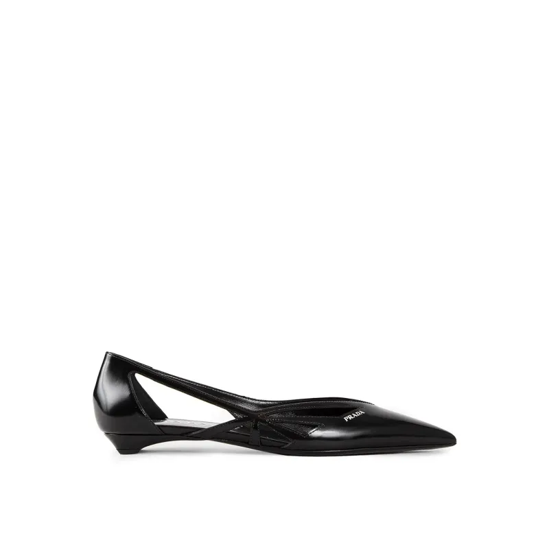 Prada Brushed Leather Cut-Out Ballerina Flats sold by Siebentaschen
