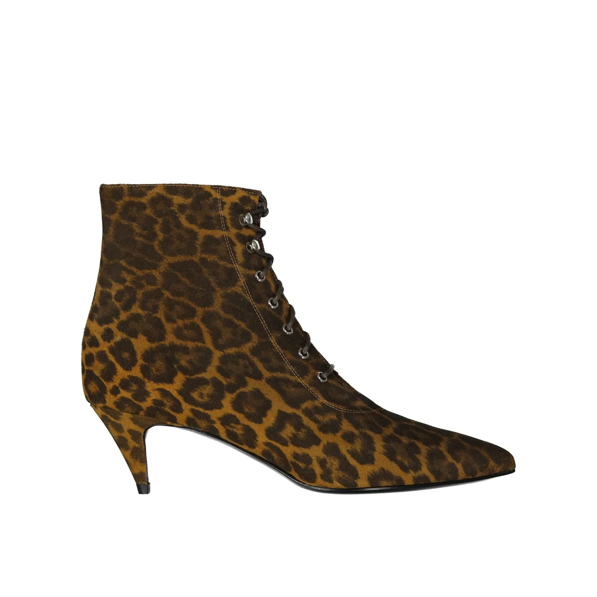 Saint Laurent Kiki Lace-Up Leopard-Print Ankle Boots sold by Siebentaschen