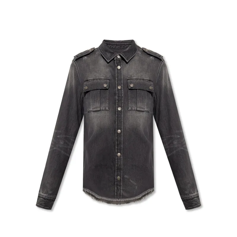 Balmain Cotton Denim Shirt sold by Siebentaschen