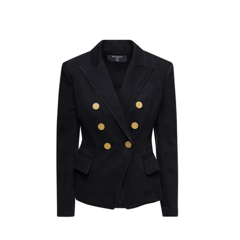 Balmain Double-Breasted Denim Blazer sold by Siebentaschen