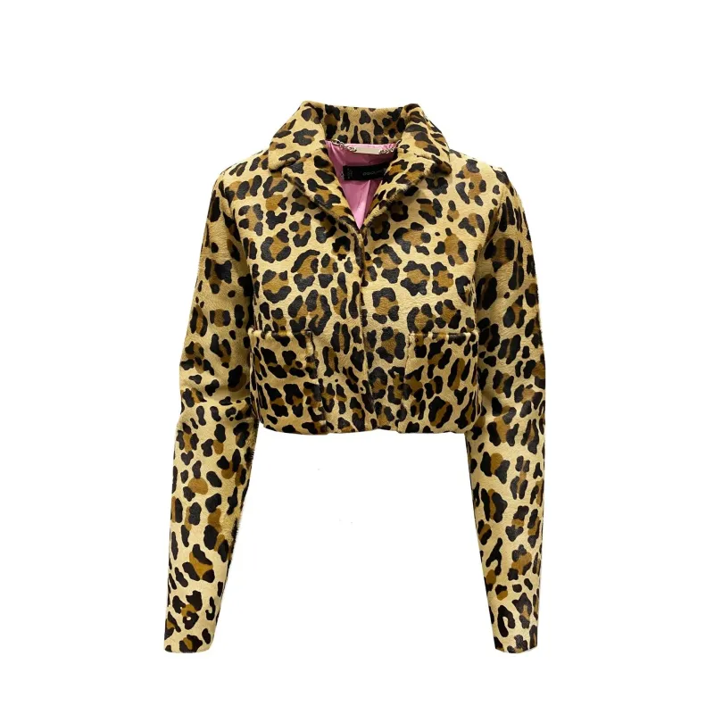 Dsquared2 Leopard Calf Hair Cropped Jacket sold by Siebentaschen