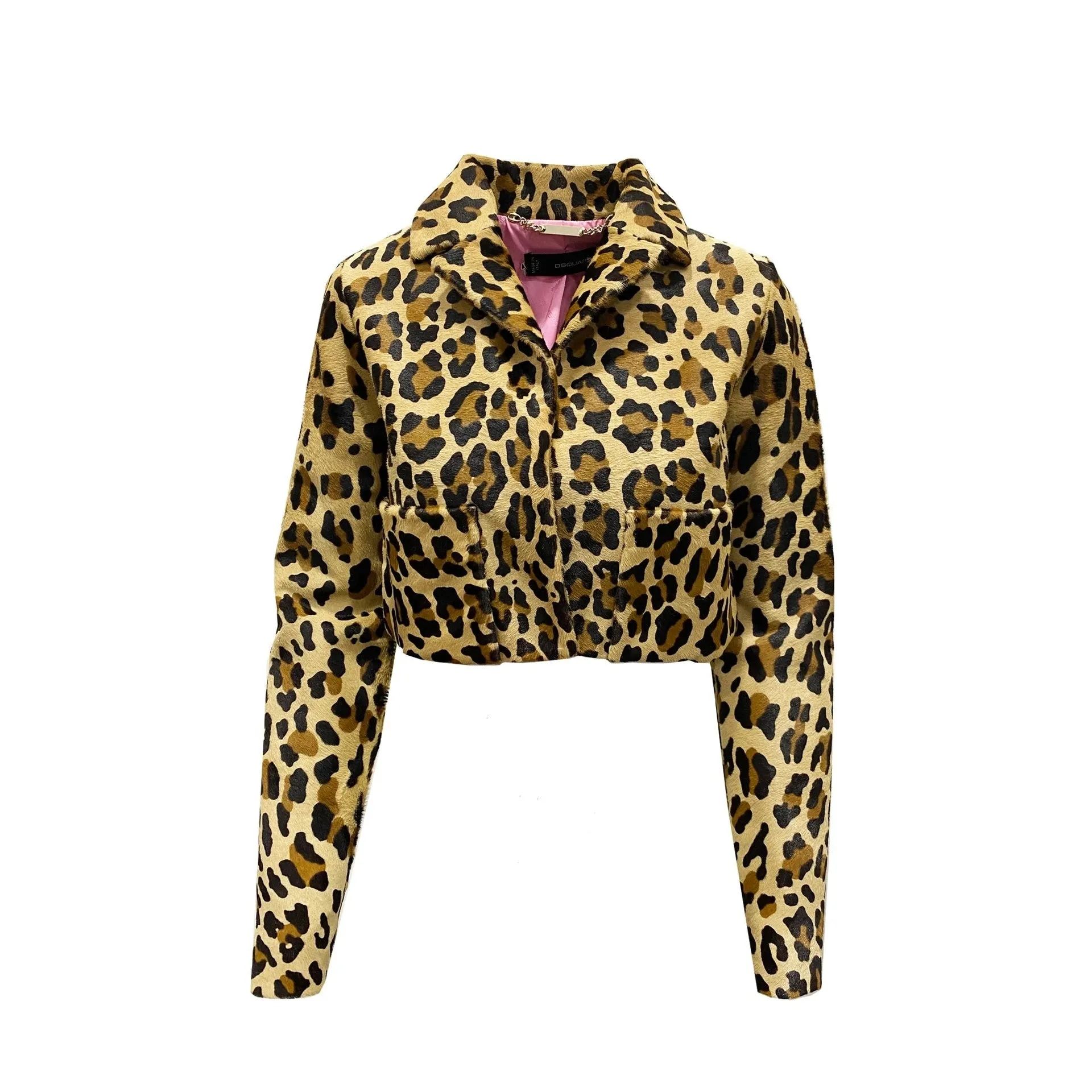 Dsquared2 Leopard Calf Hair Cropped Jacket sold by Siebentaschen