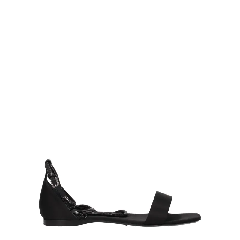Max Mara Black Satin Flat Sandals sold by Siebentaschen
