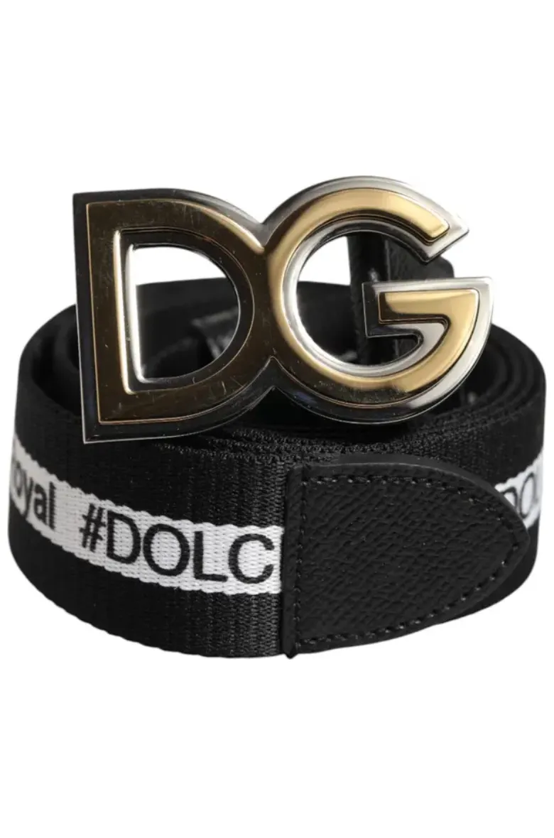 Dolce & Gabbana Black Cotton Metal DG Logo Gold Buckle Belt sold by Siebentaschen