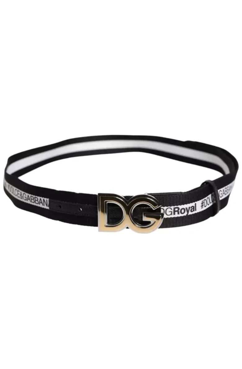 Dolce & Gabbana Black Cotton Metal DG Logo Gold Buckle Belt sold by Siebentaschen product image thumbnail 5