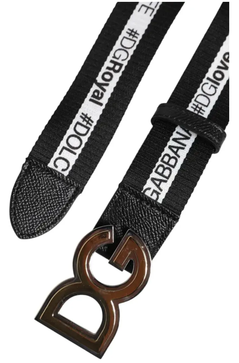 Dolce & Gabbana Black Cotton Metal DG Logo Gold Buckle Belt sold by Siebentaschen product image thumbnail 2