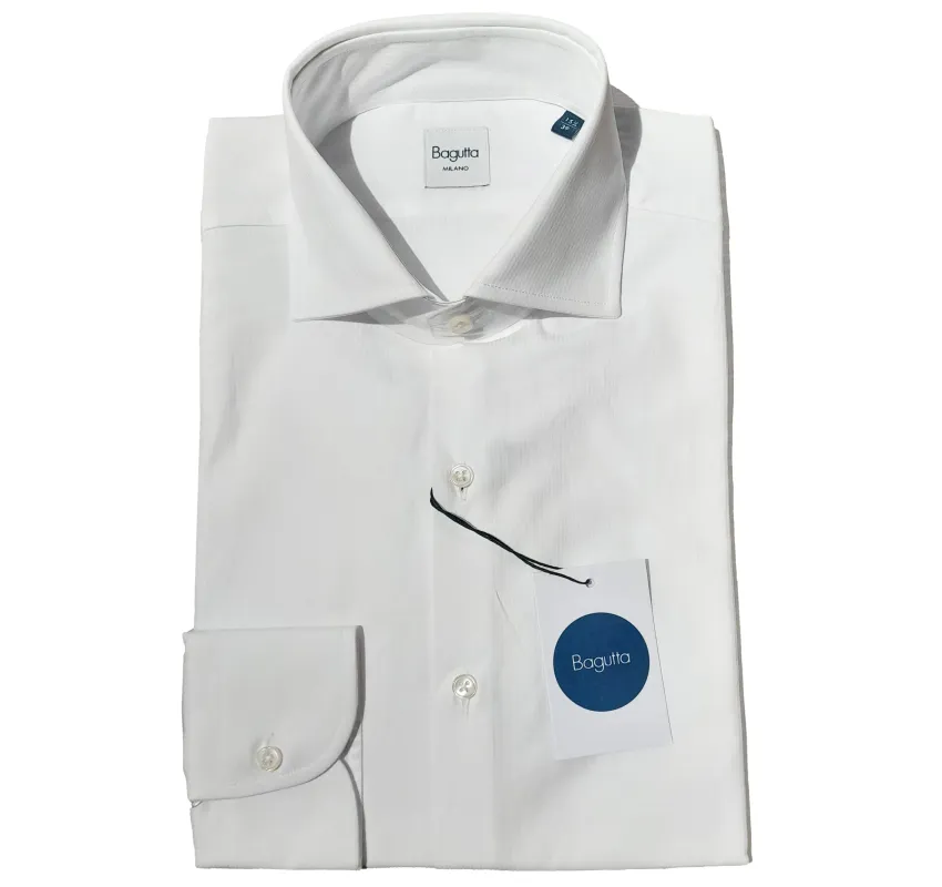 Bagutta Men’s White Shirt – Slim Fit, Long Sleeve made by Siebentaschen