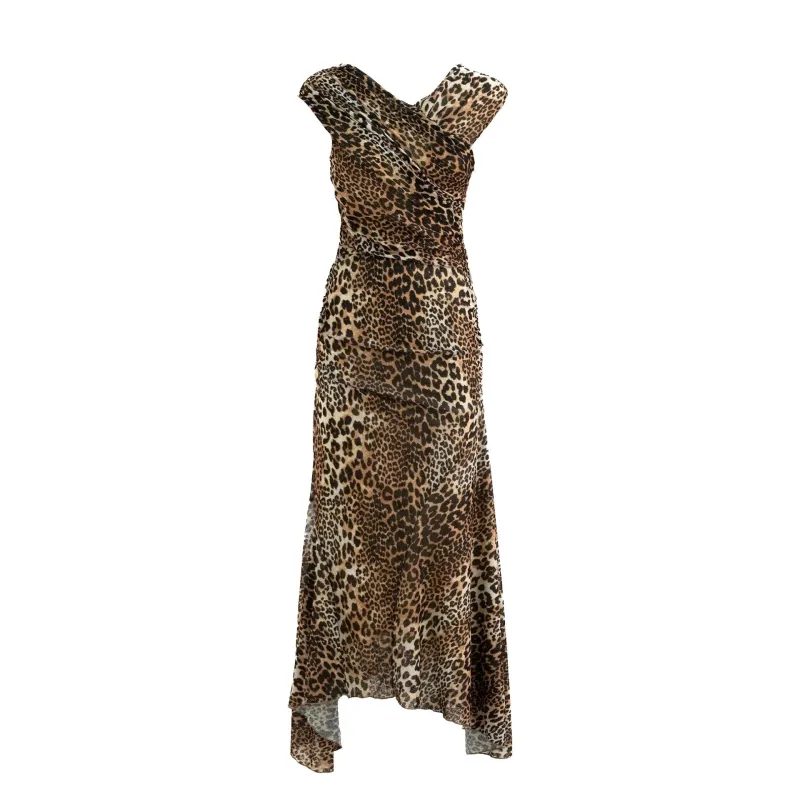 Ganni Marl Mesh Leopard Dress sold by Siebentaschen