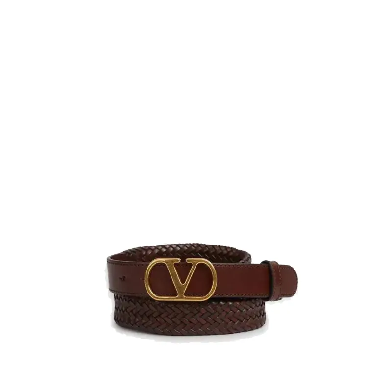 Valentino Garavani Woven Leather VLogo Belt sold by Siebentaschen