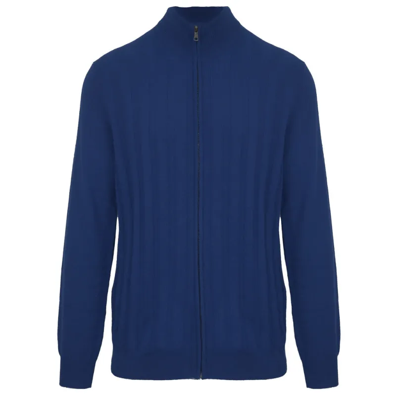 Malo Man Cardigan Zip Zaffiro Blue made by Malo