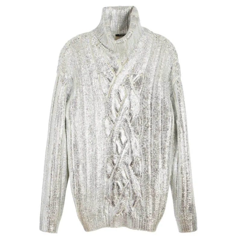 Balmain virgin wool and lyocell turtleneck sweater, silver made by Balmain
