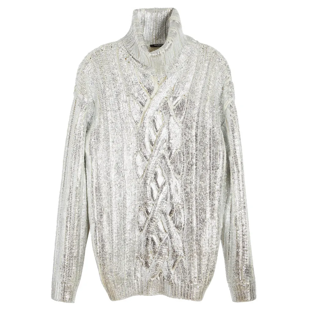 Balmain virgin wool and lyocell turtleneck sweater, silver sold by Siebentaschen