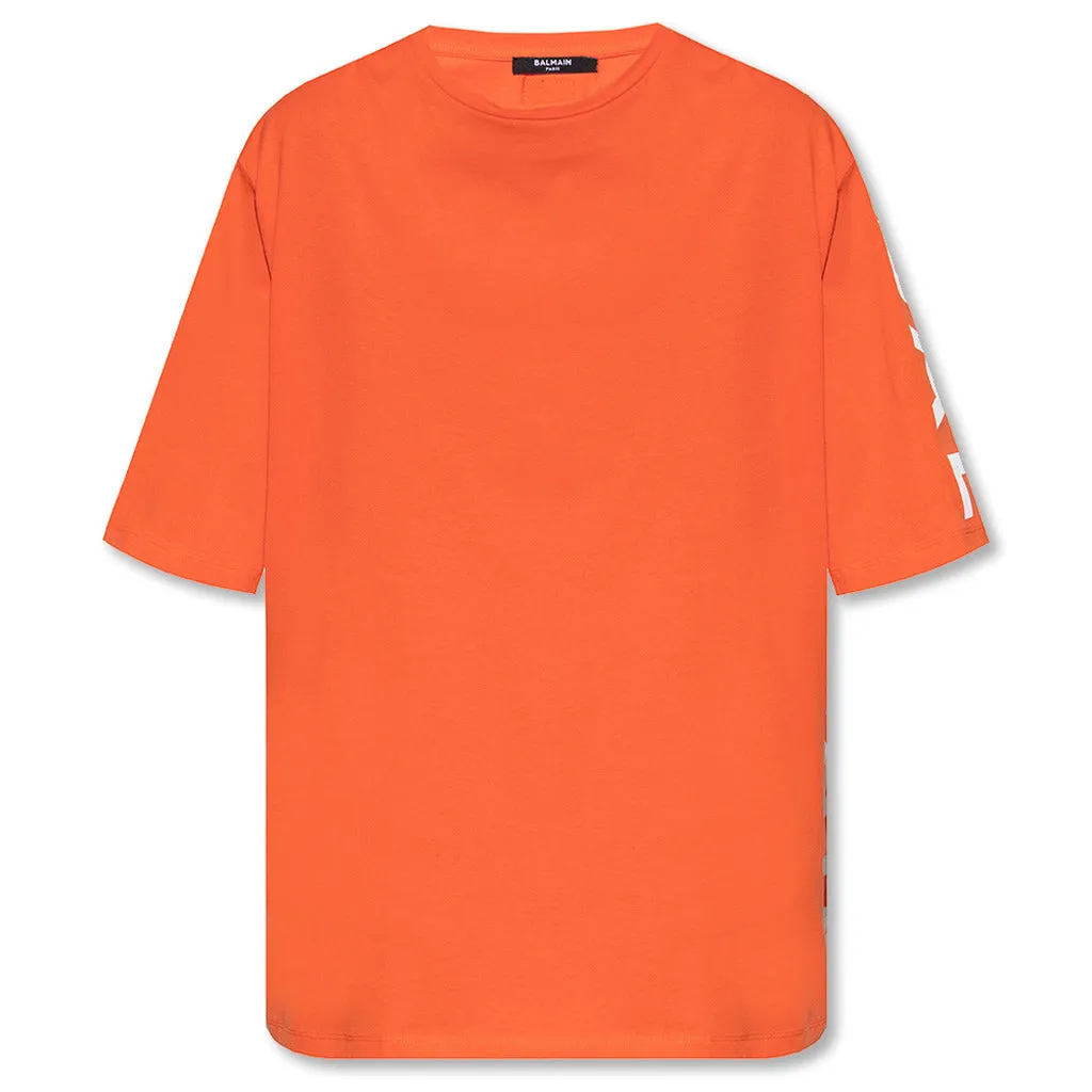 Balmain cotton t-shirt with short sleeves, orange sold by Siebentaschen