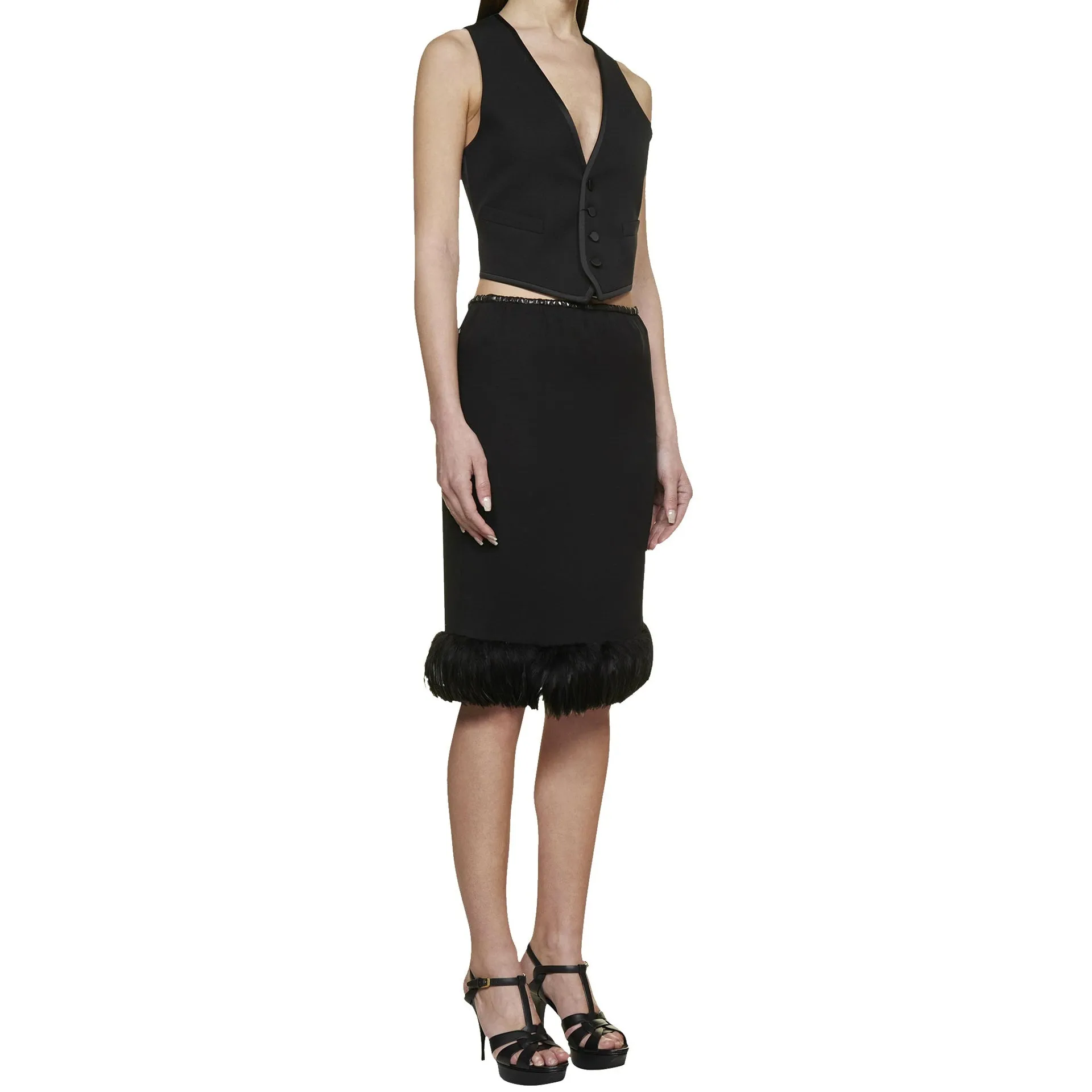 Saint Laurent Feathers Trim Silk Skirt sold by Siebentaschen product image thumbnail 2