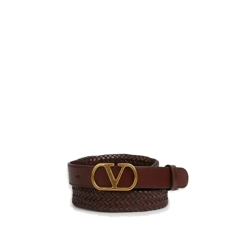 Valentino Garavani Woven Leather VLogo Belt sold by Siebentaschen
