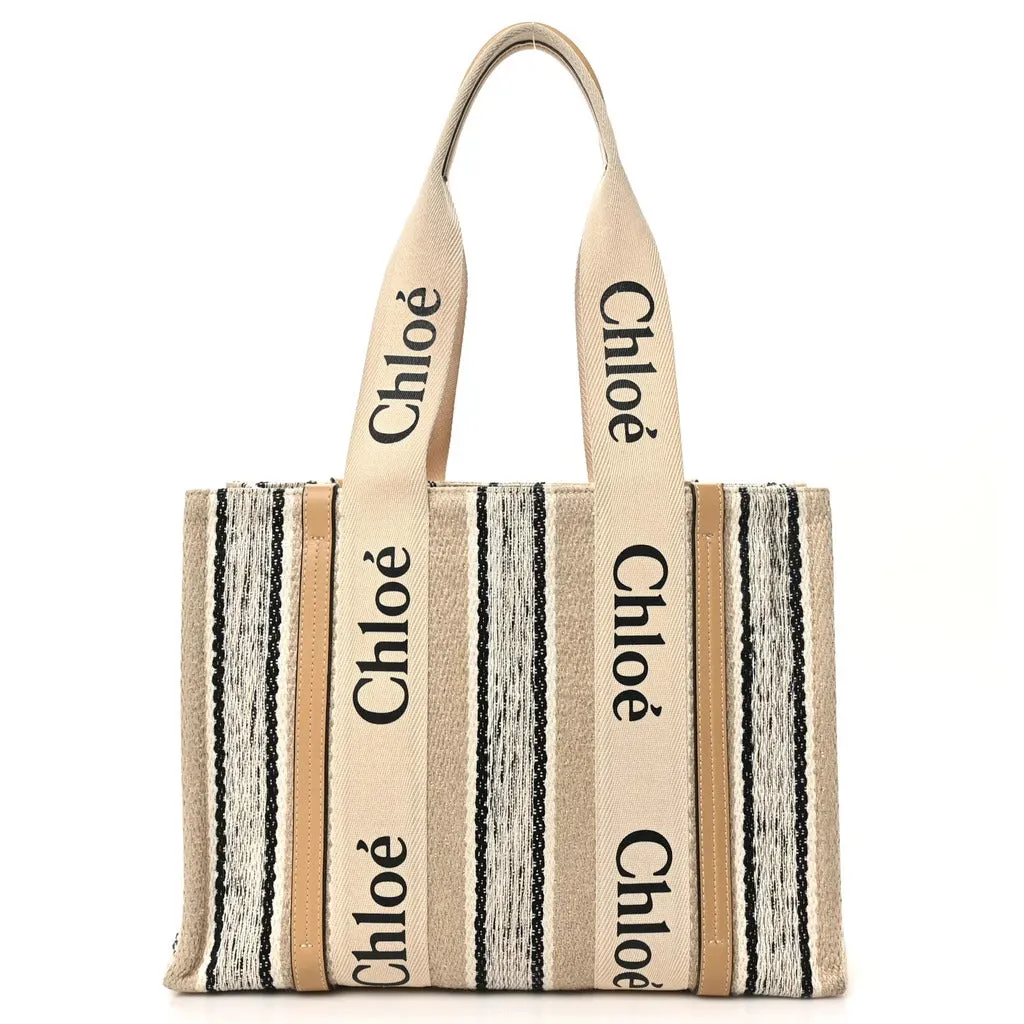 Chloé woody medium canvas tote bag, nude sold by Siebentaschen