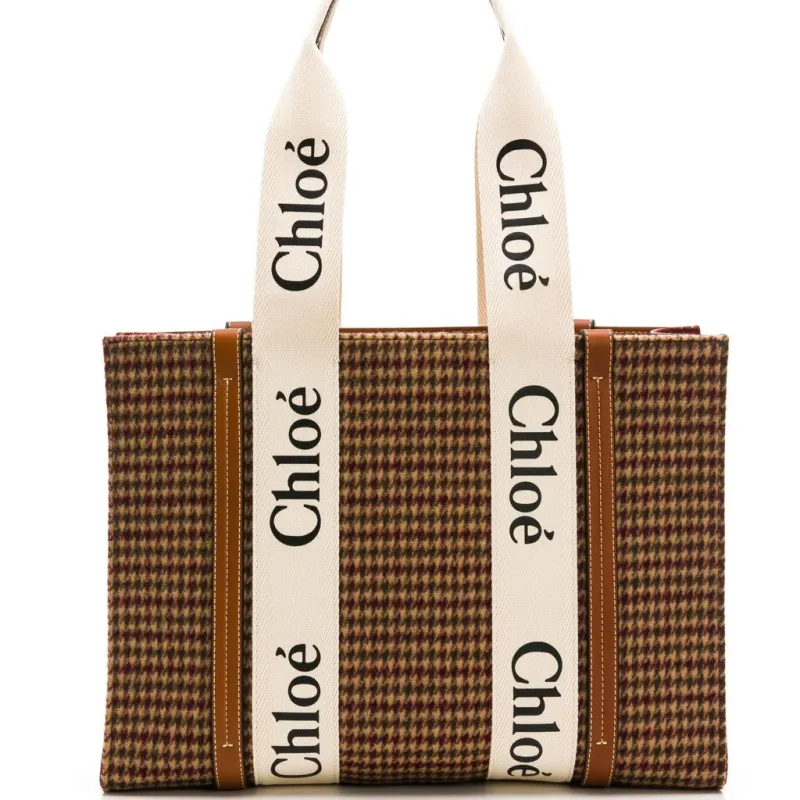 Chloè woody medium tote pied de pul print, brown made by Chloe