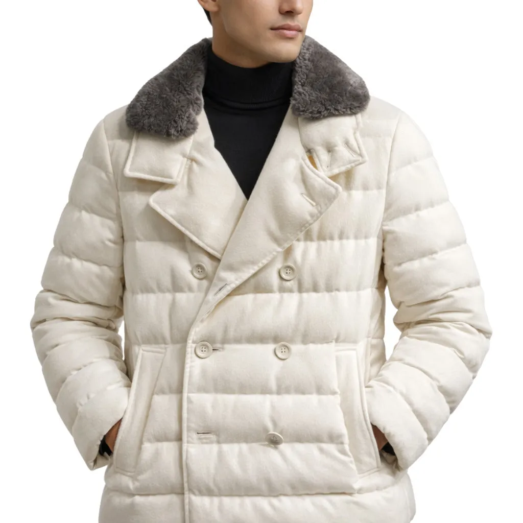 Herno cream-colored double-breasted jacket, white sold by Siebentaschen