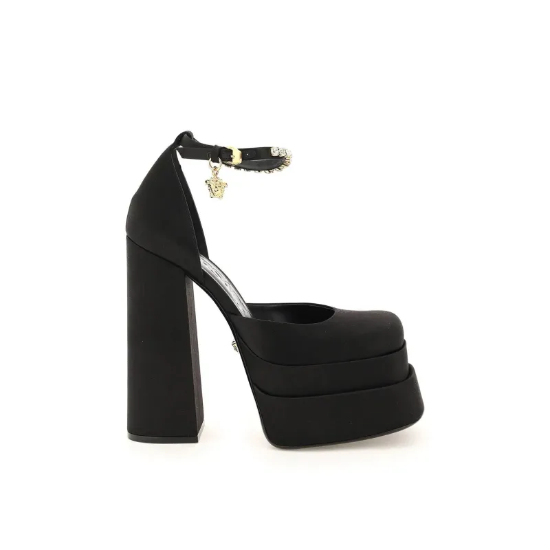 Versace Silk Satin Platform Pumps-Black-WOMEN made by Versace