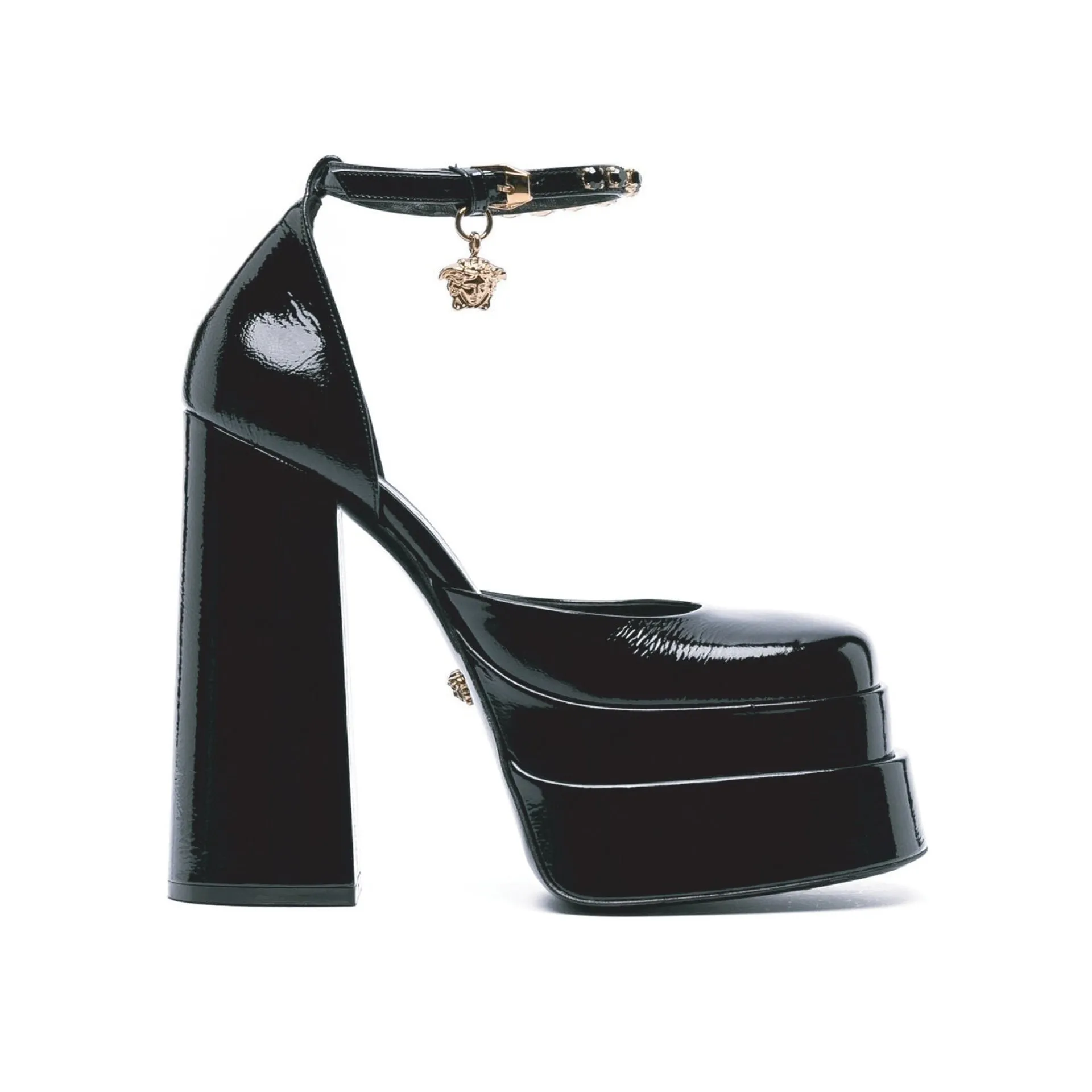 Versace Leather Platform Sandals-Black-WOMEN sold by Siebentaschen