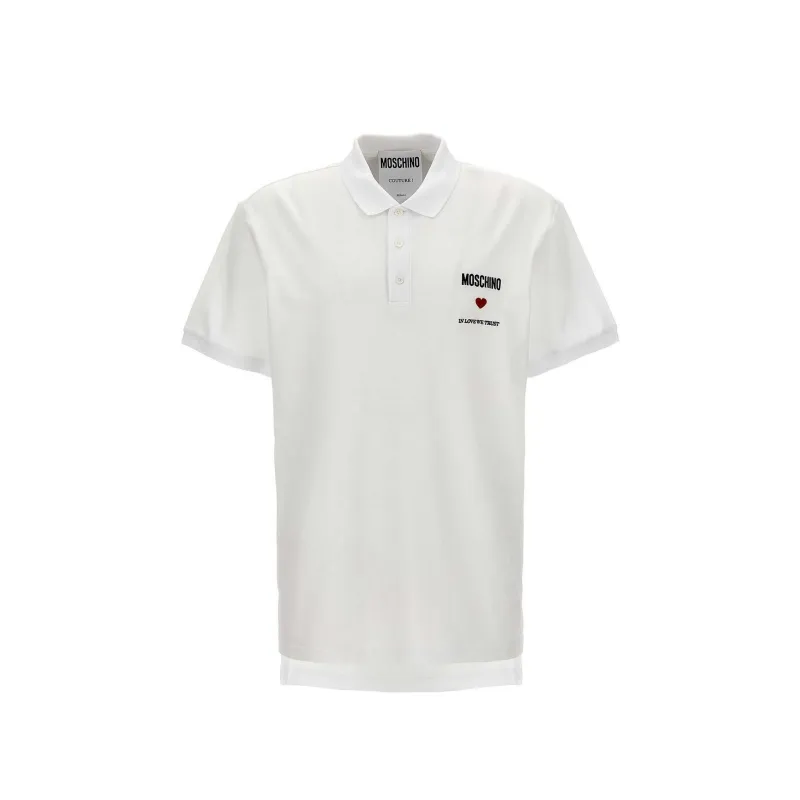 Moschino Couture In Love We Trust Cotton Polo-White-MEN made by Siebentaschen