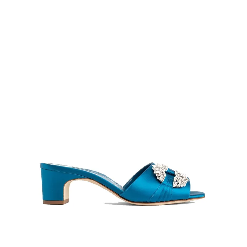 Manolo Blahnik Prinap 050 Satin Mules-Blue-WOMEN sold by Siebentaschen