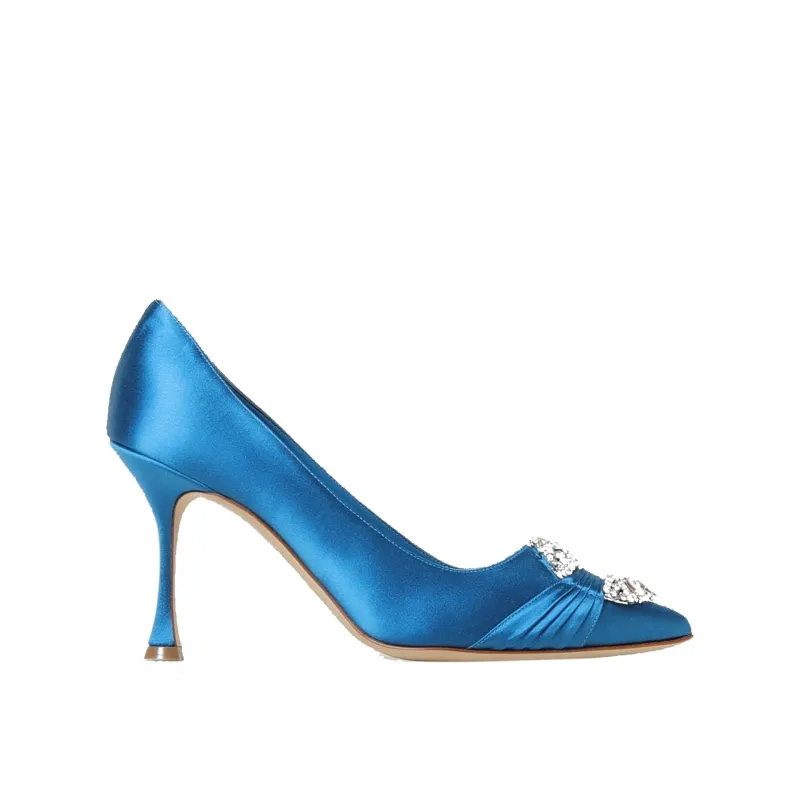 Manolo Blahnik Maida 090 Satin Pumps-Blue-WOMEN made by Manolo Blahnik
