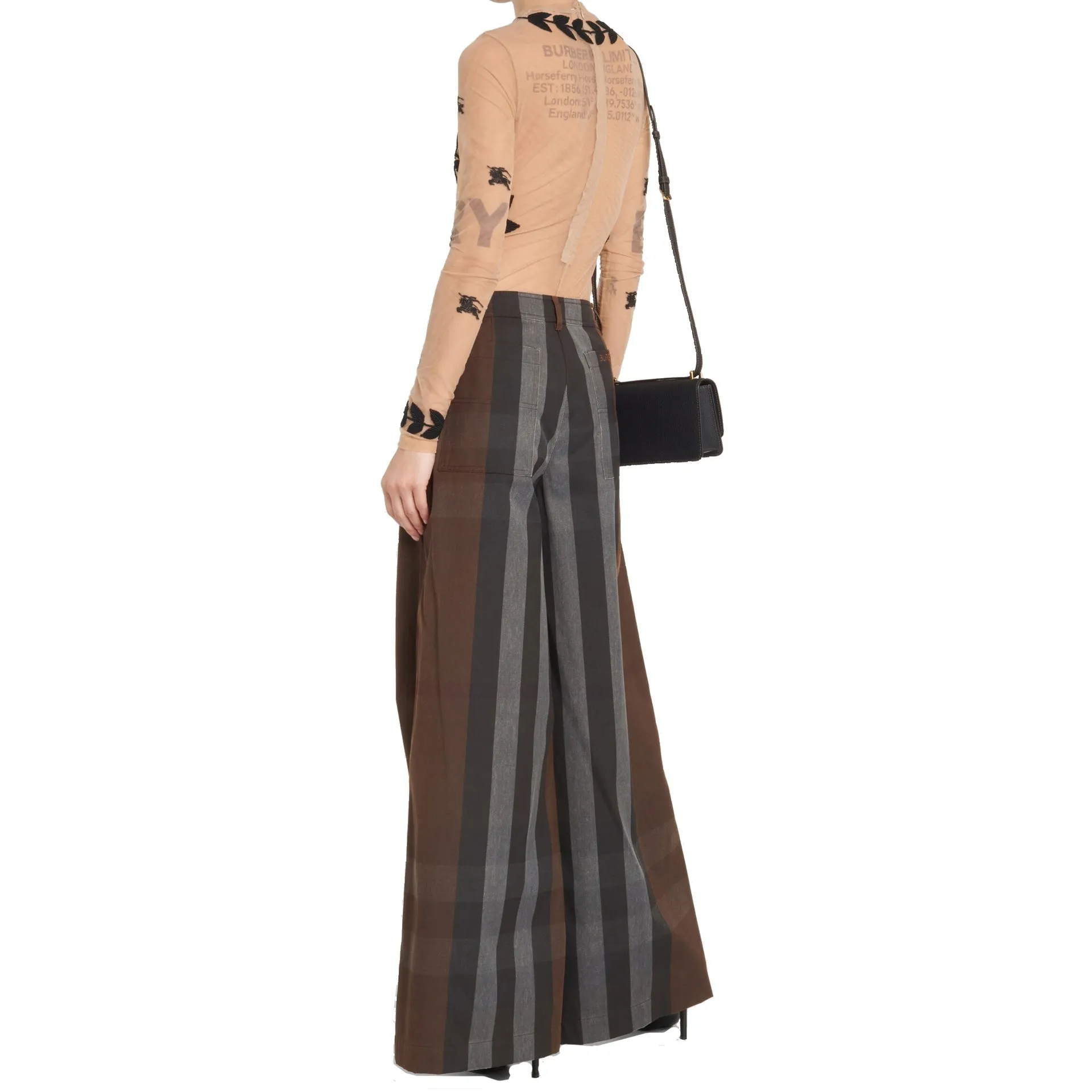 Burberry Checked Wide Leg Canvas Pants-Brown-WOMEN sold by Siebentaschen product image thumbnail 3