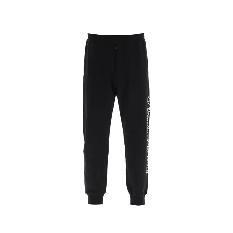 Alexander Mcqueen Logo Cotton Pants-Black-MEN sold by Siebentaschen