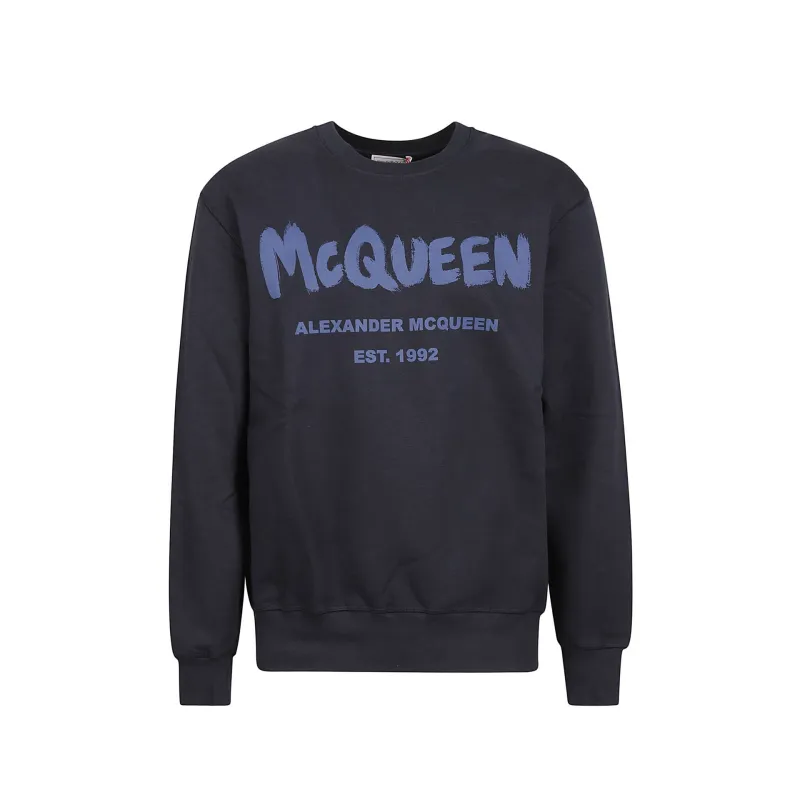Alexander Mcqueen Cotton Logo Sweatshirt-Blue-MEN sold by Siebentaschen