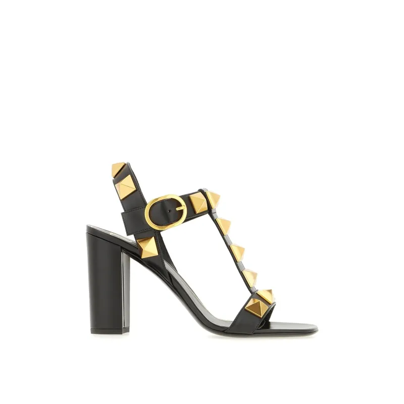 Valentino Garavani Roman Stud Sandals-Black-WOMEN sold by Siebentaschen