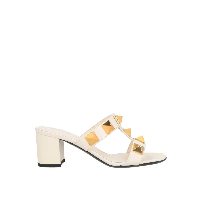 Valentino Garavani Roman Stud Leather Sandals-White-WOMEN sold by Siebentaschen
