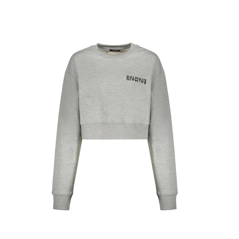 Balmain cropped logo sweatshirt-Gray-WOMEN made by Balmain