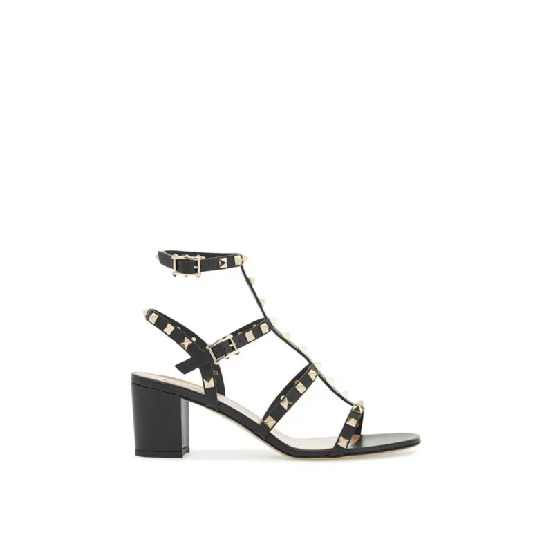 Valentino Garavani Rockstud 60 Leather Sandals-Black-WOMEN sold by Siebentaschen