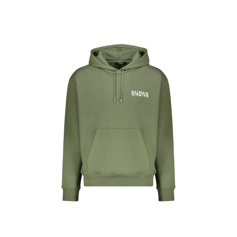 Balmain Logo Motif Hoodie-Green-MEN sold by Siebentaschen