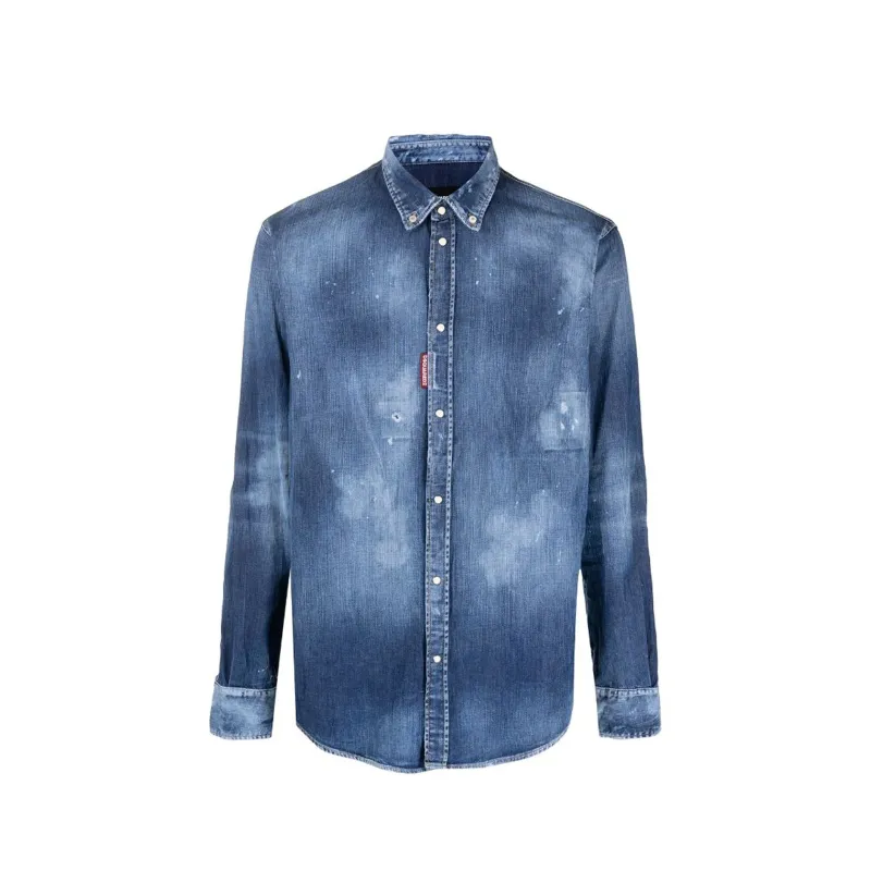 Dsquared2 Distressed Effect Denim Shirt-Blue-MEN sold by Siebentaschen