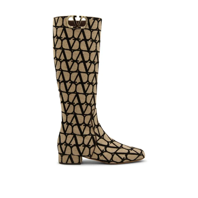 Valentino Garavani Canvas Logo Boots-Beige-WOMEN made by Valentino Garavani