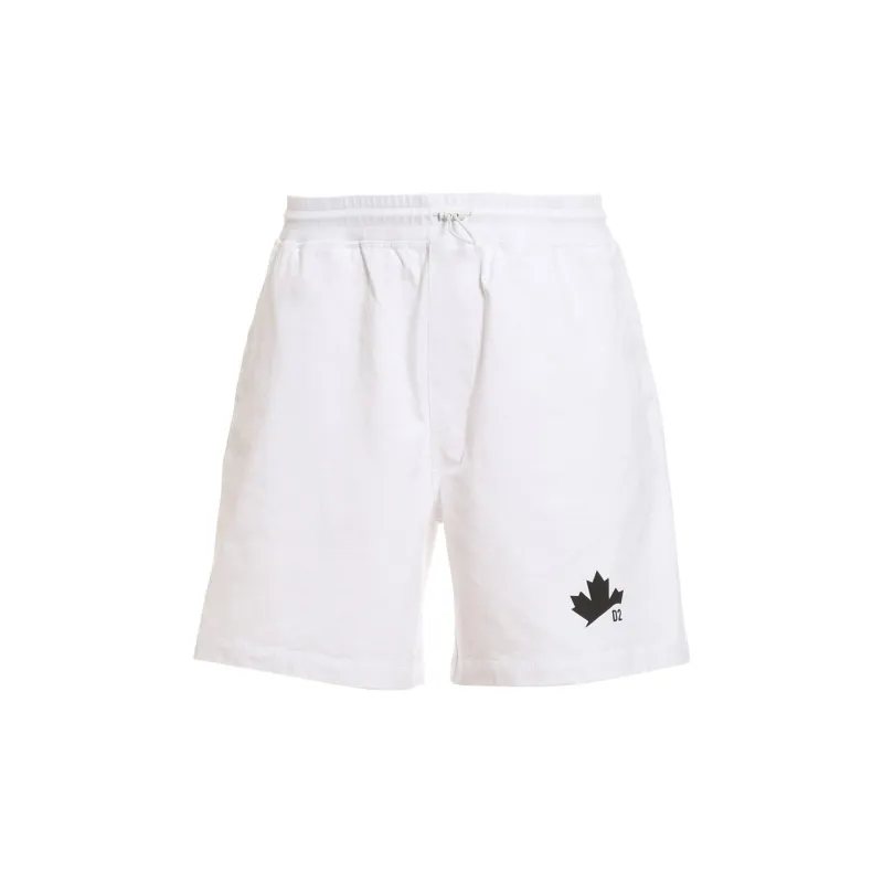 Dsqaured2 D2 Leaf Shorts-White-MEN sold by Siebentaschen