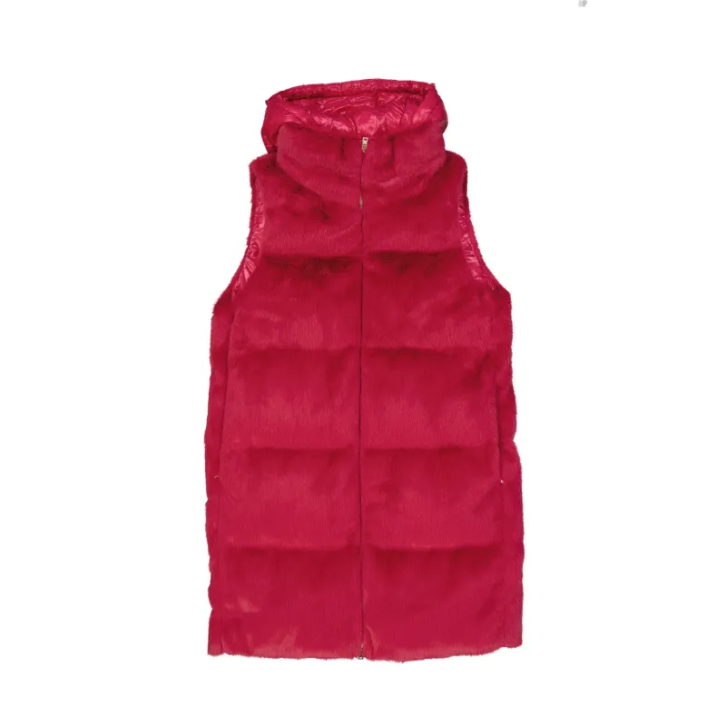 HERNO Padded Faux Fur Vest Coat-Pink-WOMEN made by Herno