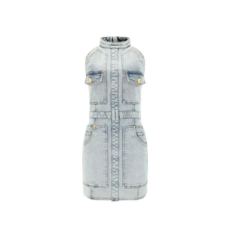 Balmain Denim Mini Dress-Blue-WOMEN made by Balmain