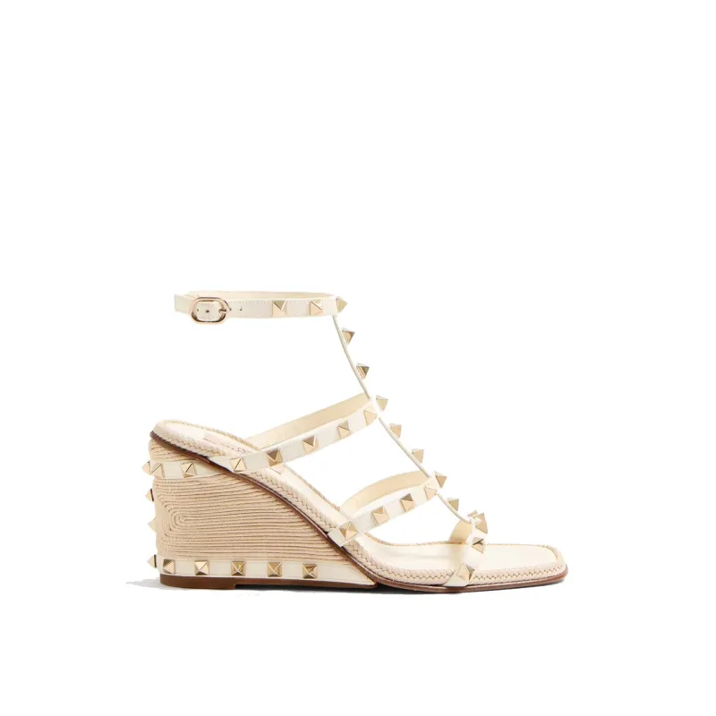 Valentino Garavani Rockstud Wedge Sandals-Ivory-WOMEN sold by Siebentaschen