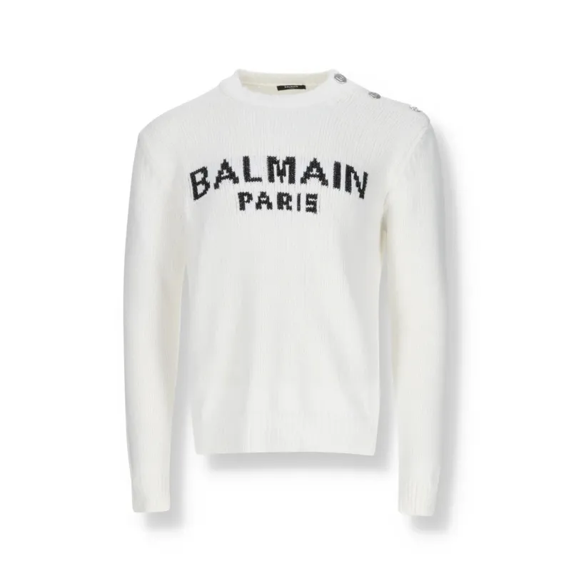 Balmain Cotton Logo Sweater-White-MEN sold by Siebentaschen
